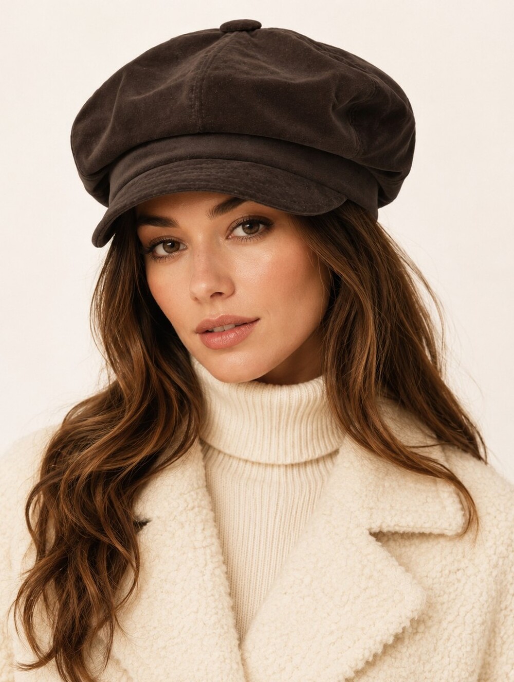 Vintage Bermona Boutique Brown Velvet Newsboy Baker Boy Cap Made in England